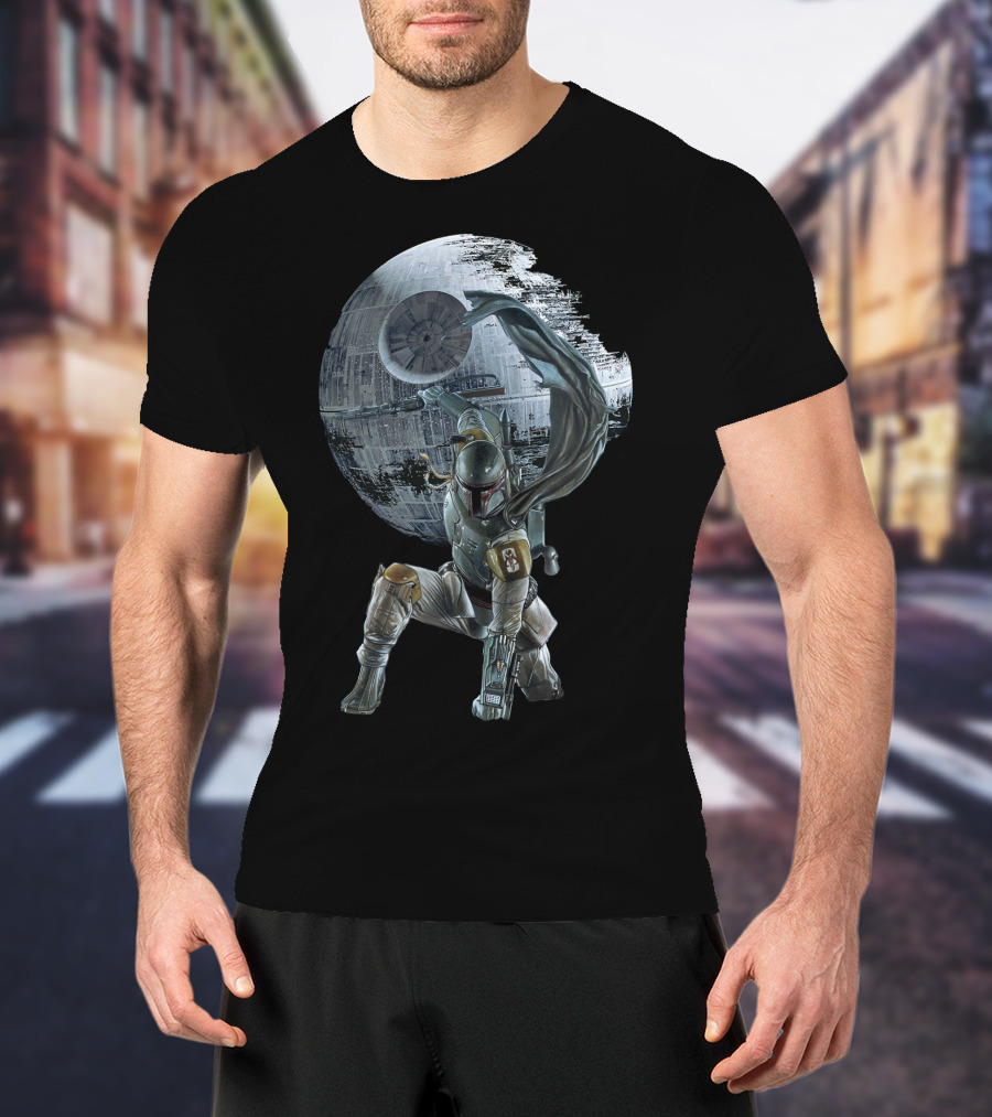 Mandalorian Bounty Hunter With Death Star T-Shirt