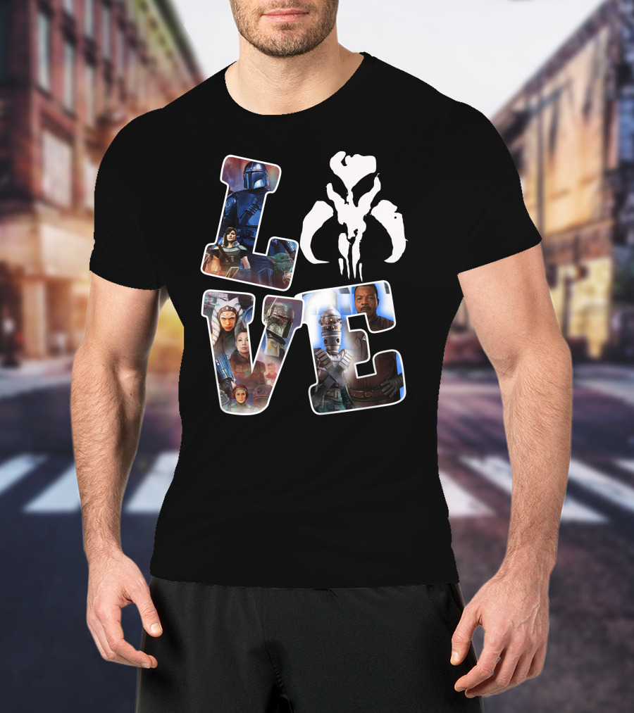 Manda Star Love With Mandalorian And Mythosaur Icons T-Shirt