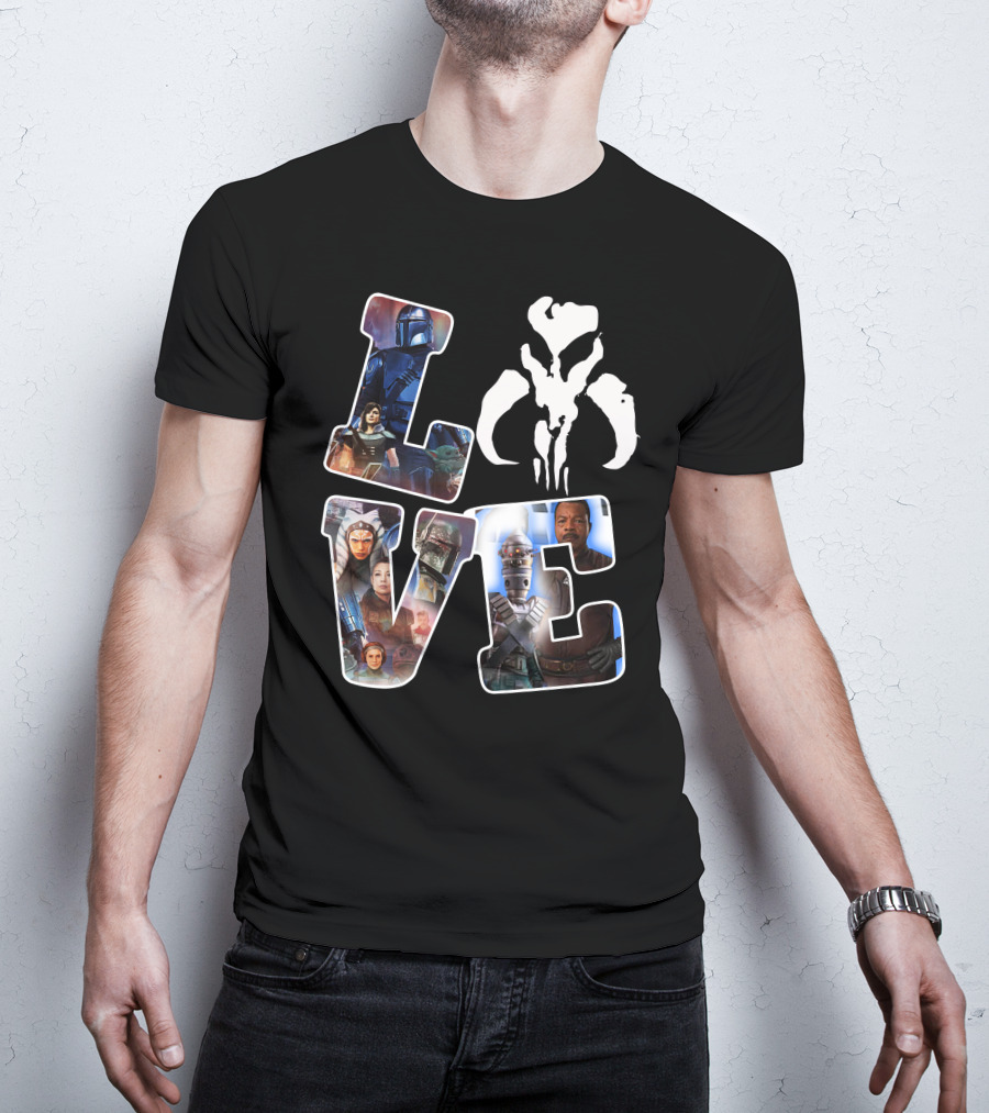 Manda Star Love With Mandalorian And Mythosaur Icons T-Shirt
