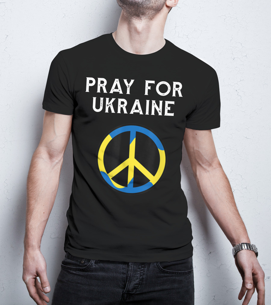 Pray For Ukraine Peace Symbol Blue Yellow T-Shirt