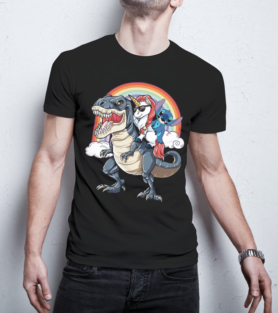 Stitch Riding T-Rex Unicorn T-Shirt
