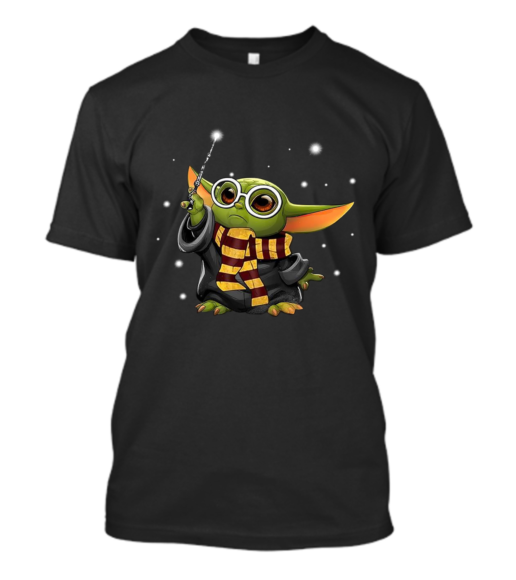 Yoda Baby Dressed As Wizard With Scarf And Wand T-Shirt