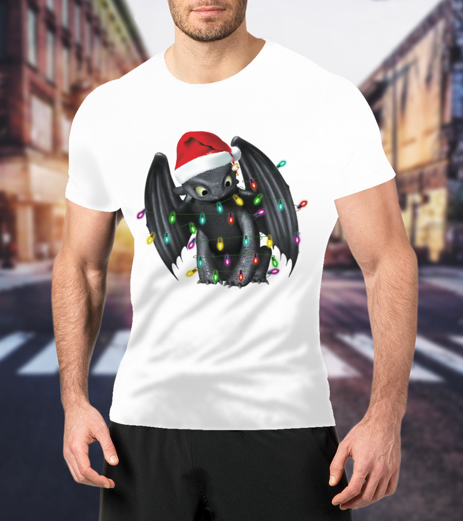 How To Train Your Dragon ZN 297 Toothless Christmas Lights Santa Hat T-Shirt