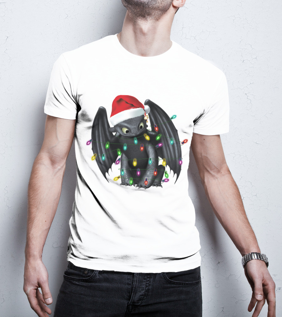 How To Train Your Dragon ZN 297 Toothless Christmas Lights Santa Hat T-Shirt