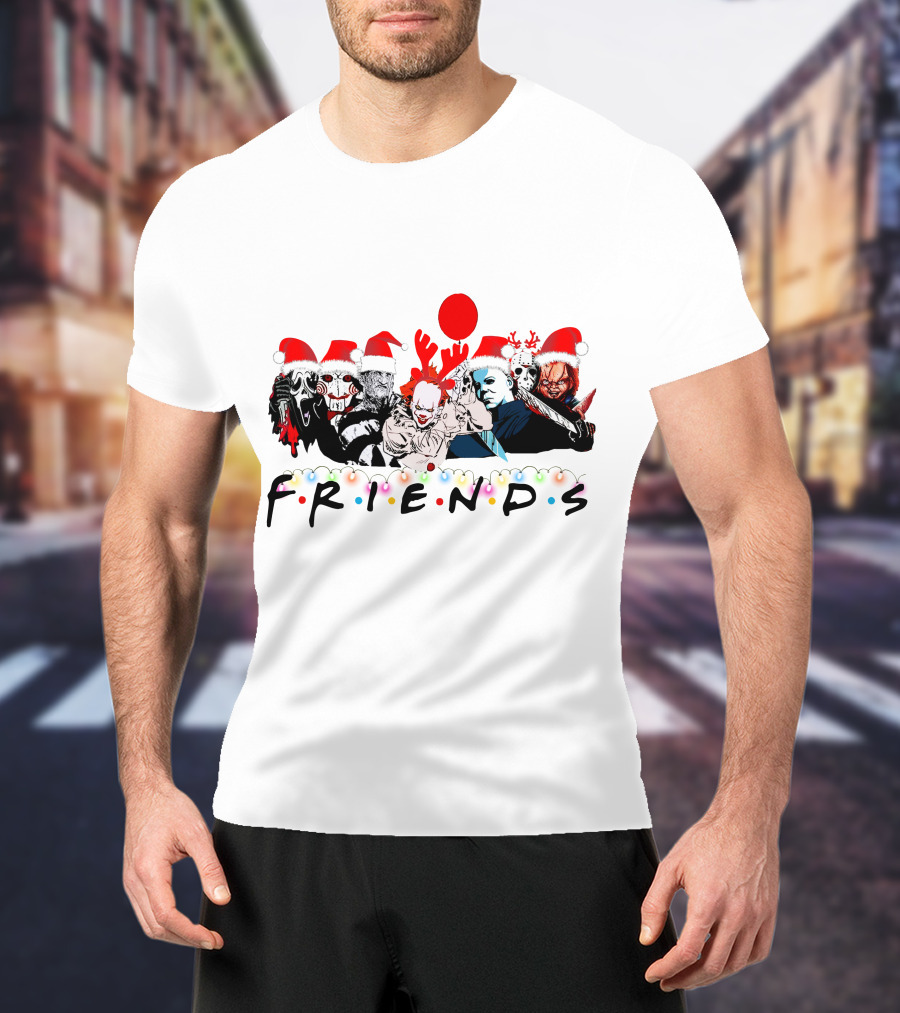 Friends Christmas Horror Icons Holiday Santa Hats T-Shirt