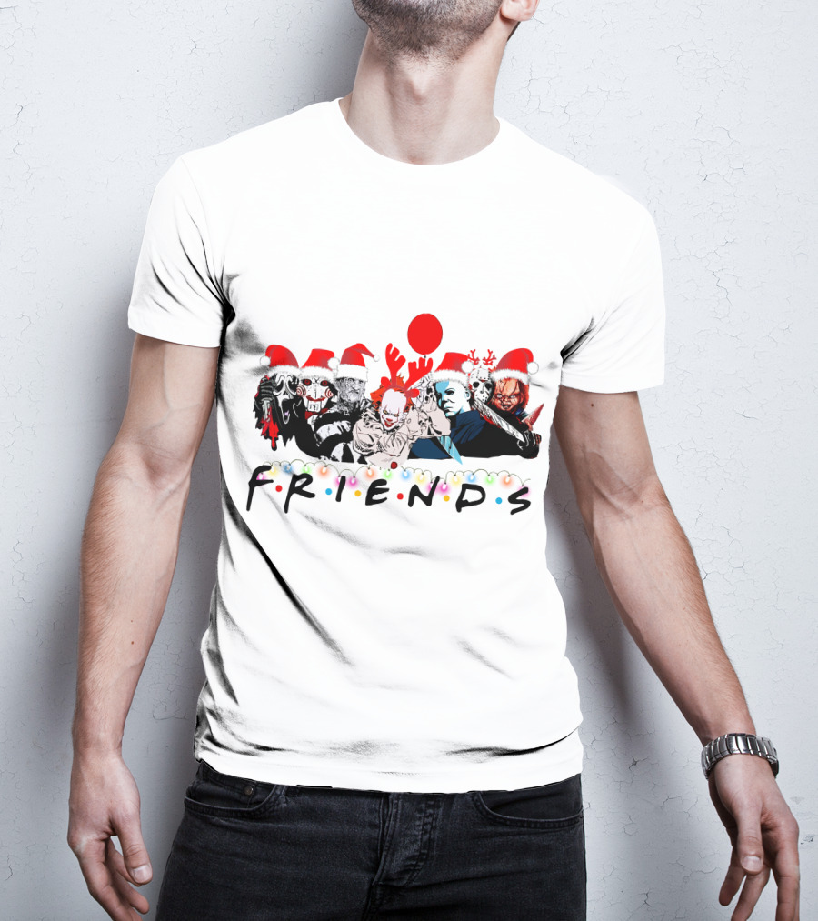 Friends Christmas Horror Icons Holiday Santa Hats T-Shirt