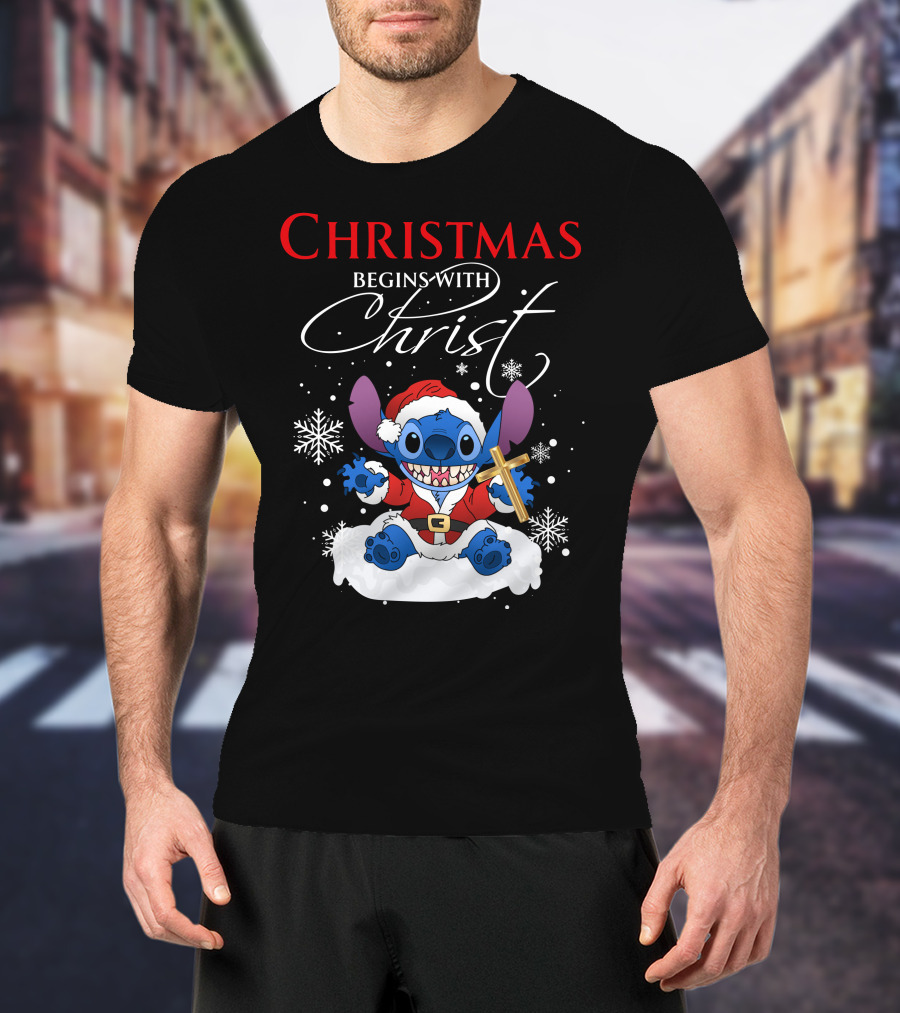 Christmas Begins With Christ Stitch Premium ZN722 T-Shirt