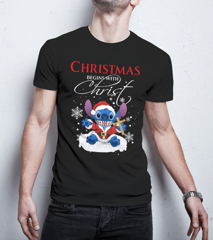 Christmas Begins With Christ Stitch Premium ZN722 T-Shirt