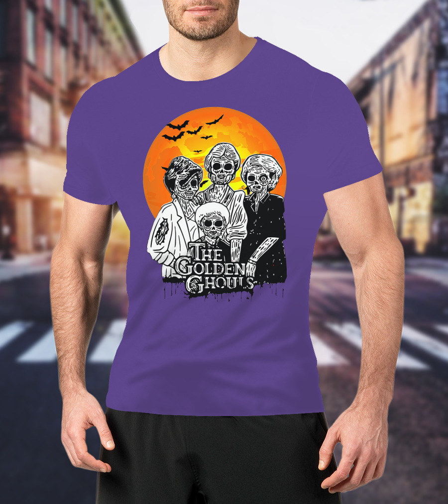 The Golden Ghouls Zombie Skeletons With Bats And Full Moon ZN385 T-Shirt
