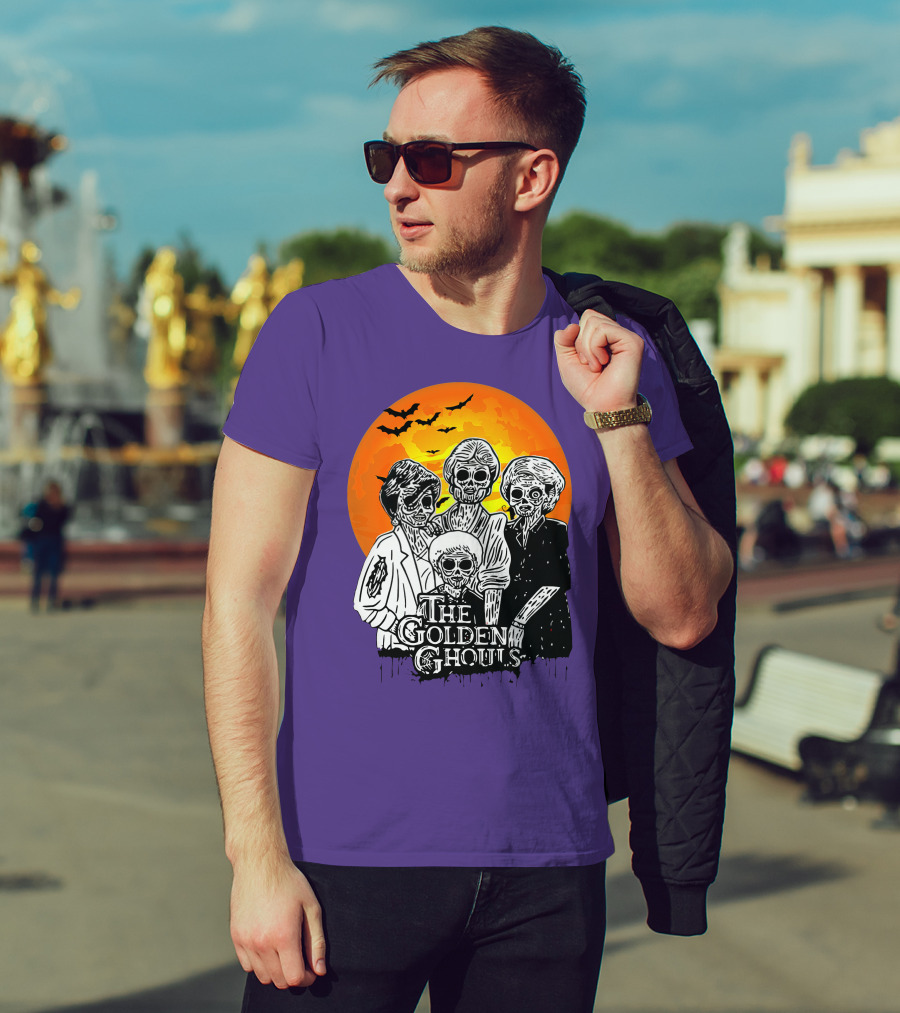 The Golden Ghouls Zombie Skeletons With Bats And Full Moon ZN385 T-Shirt