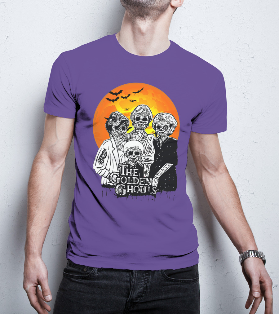 The Golden Ghouls Zombie Skeletons With Bats And Full Moon ZN385 T-Shirt