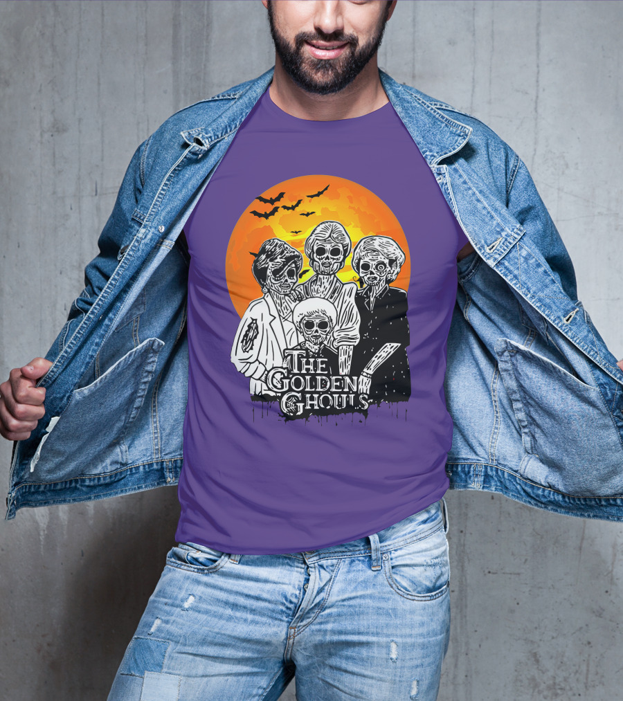 The Golden Ghouls Zombie Skeletons With Bats And Full Moon ZN385 T-Shirt