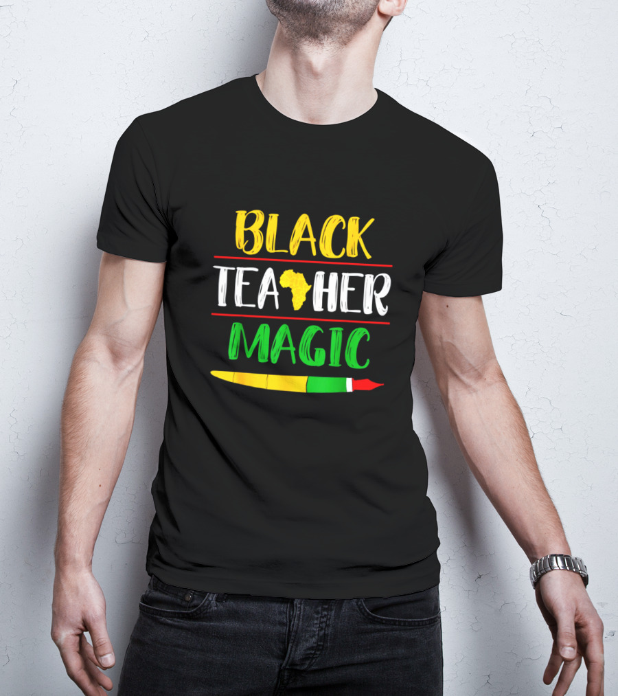 Black Teacher Magic Africa Heart Black History Month T-Shirt