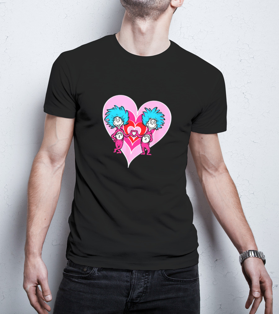 Dr Seuss Thing 1 Thing 2 Heart Love Valentine's Day T-Shirt
