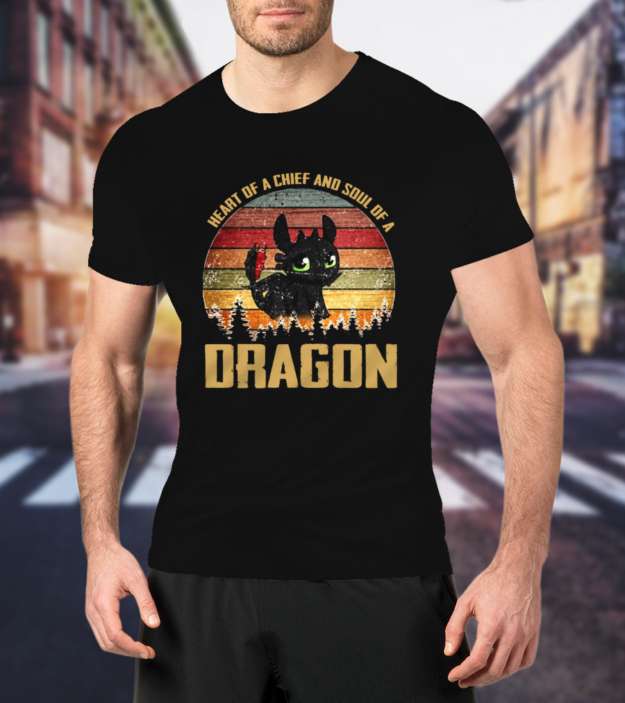 Heart Of A Chief And Soul Of A Dragon Toothless Vintage Retro Stripe T-Shirt