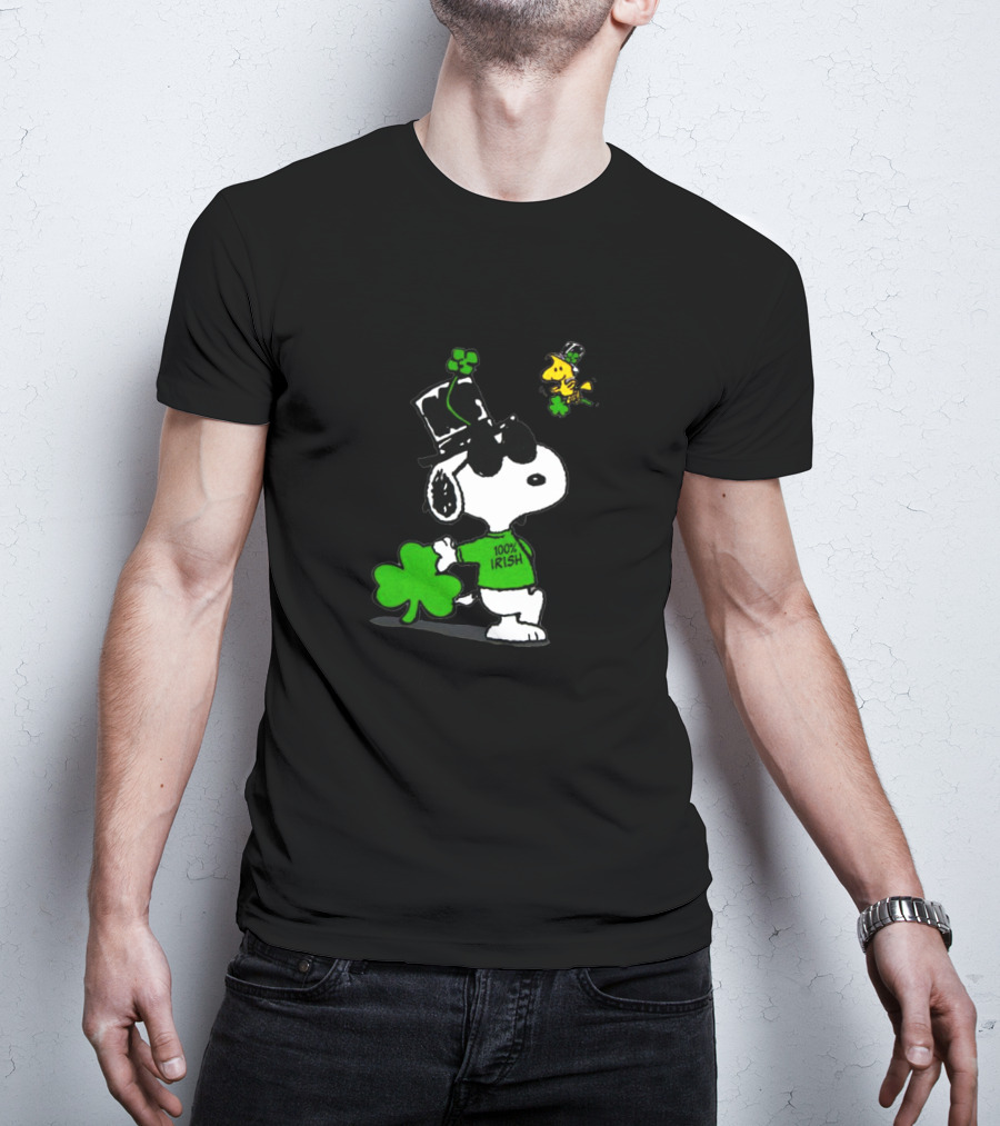 Snoopy Kiss Me 100% Irish St Patrick's Day Shamrock Hat Woodstock T-Shirt