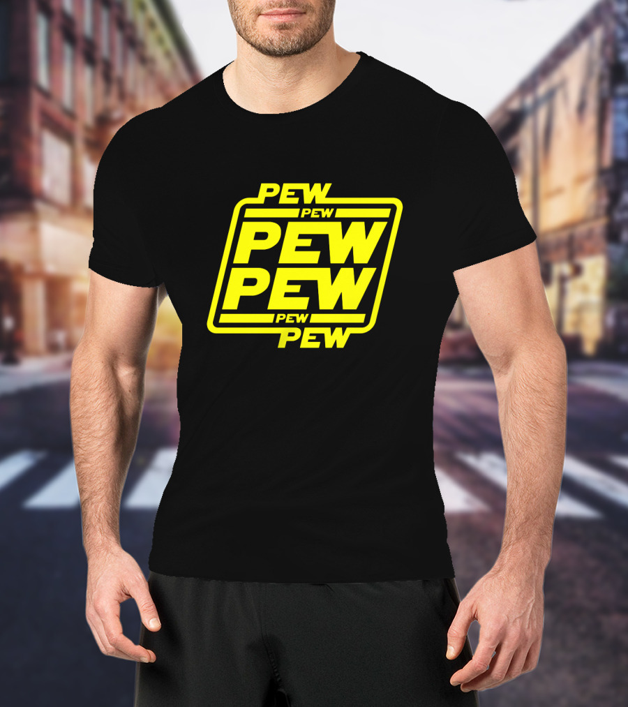 Pew Pew Pew Star Wars Bold Yellow Black Background Retro Style T-Shirt