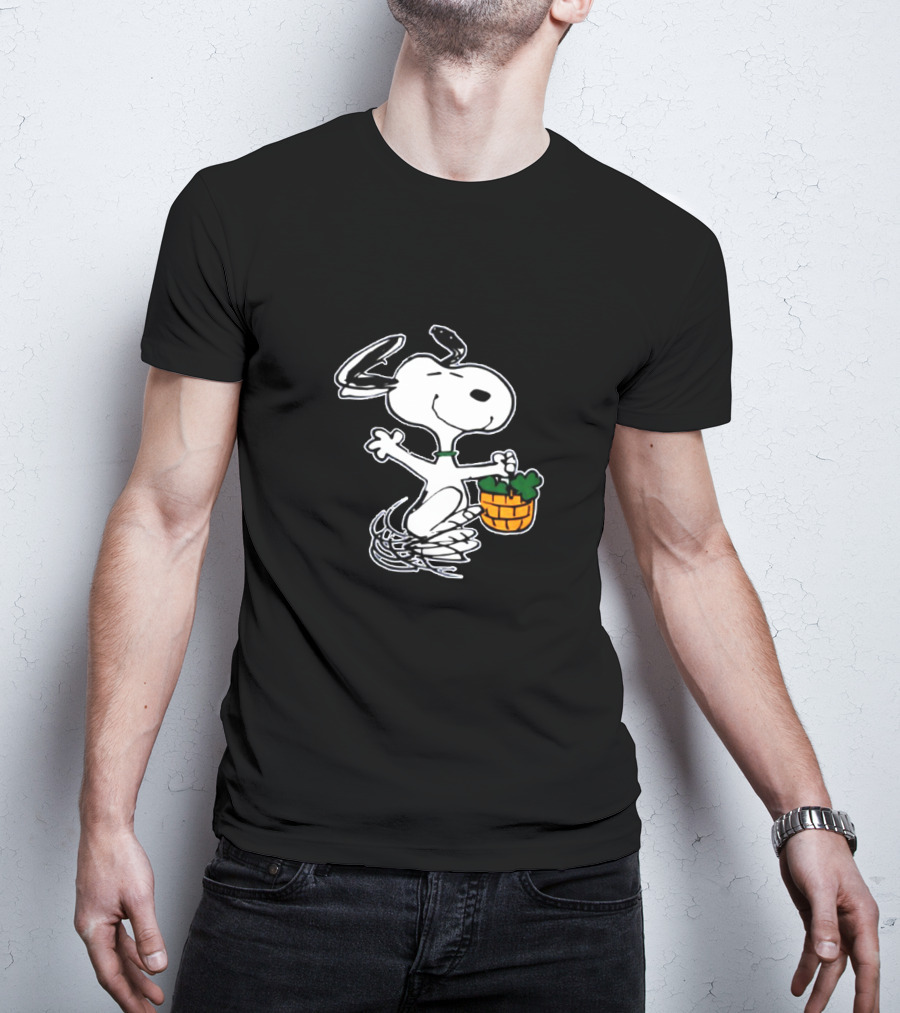 Snoopy Dancing With Shamrock Basket St Patrick's Day T-Shirt