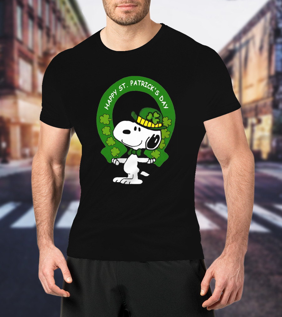 Snoopy Happy St. Patrick's Day With Shamrocks And Green Hat T-Shirt