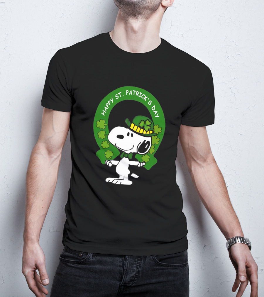Snoopy Happy St. Patrick's Day With Shamrocks And Green Hat T-Shirt