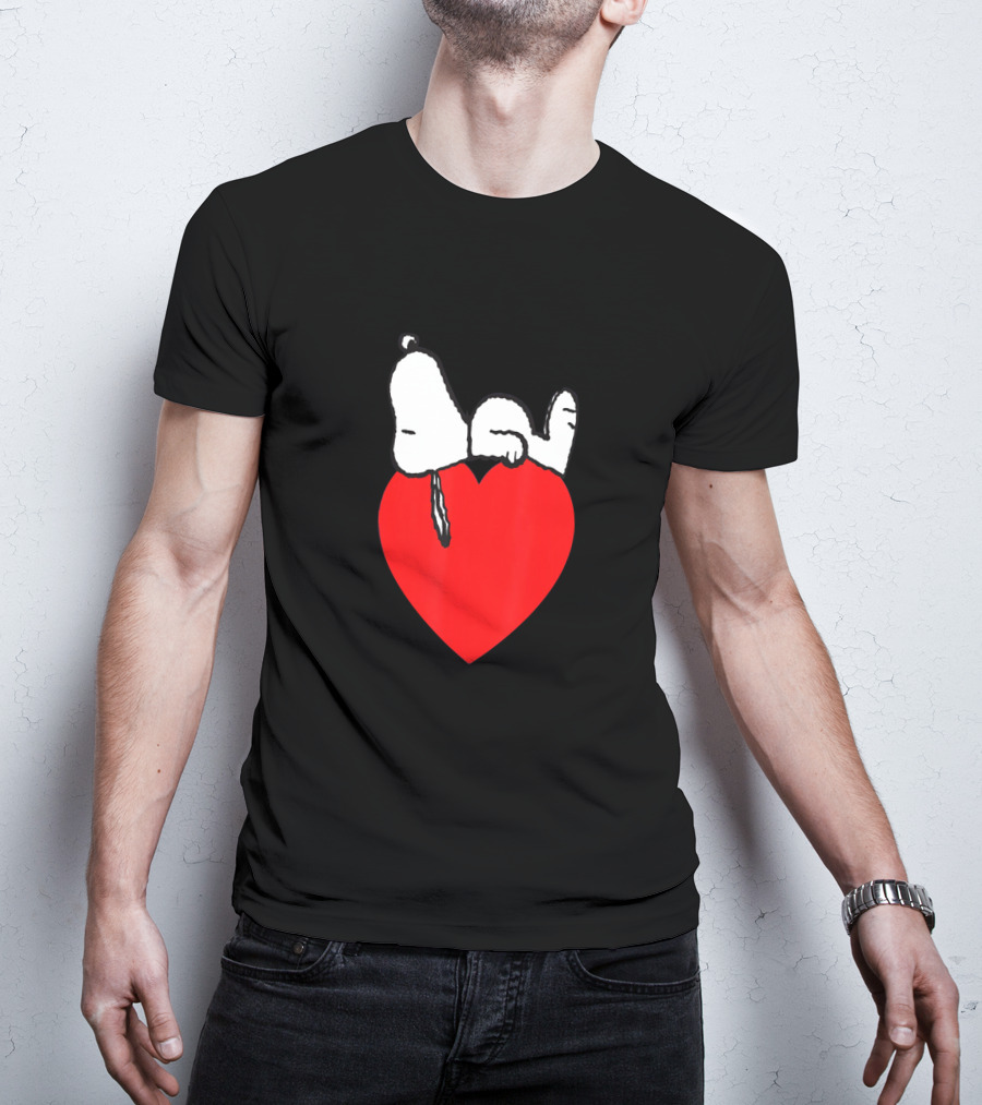 Snoopy Relaxing On Red Heart Background Charlie Brown Peanuts T-Shirt