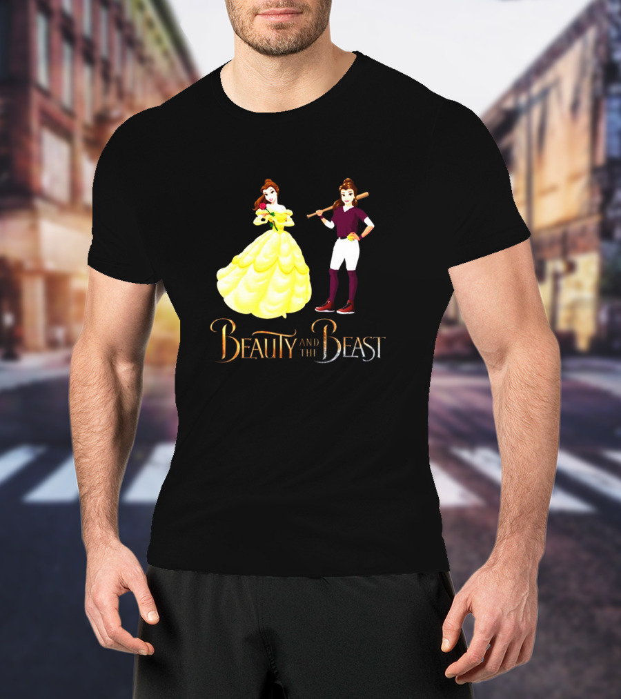 Beauty And The Beast Duality With Belle In Gown And Softball Uniform T-Shirt