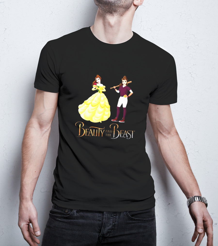 Beauty And The Beast Duality With Belle In Gown And Softball Uniform T-Shirt