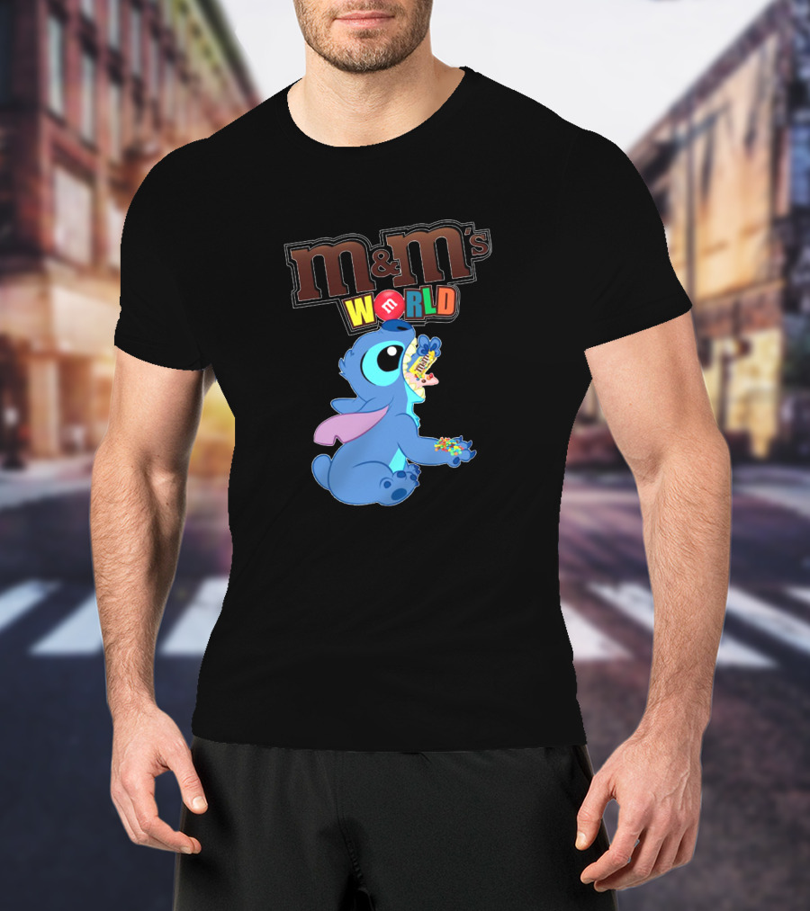 Stitch Enjoying M&M's World Snack With M&M's T-Shirt