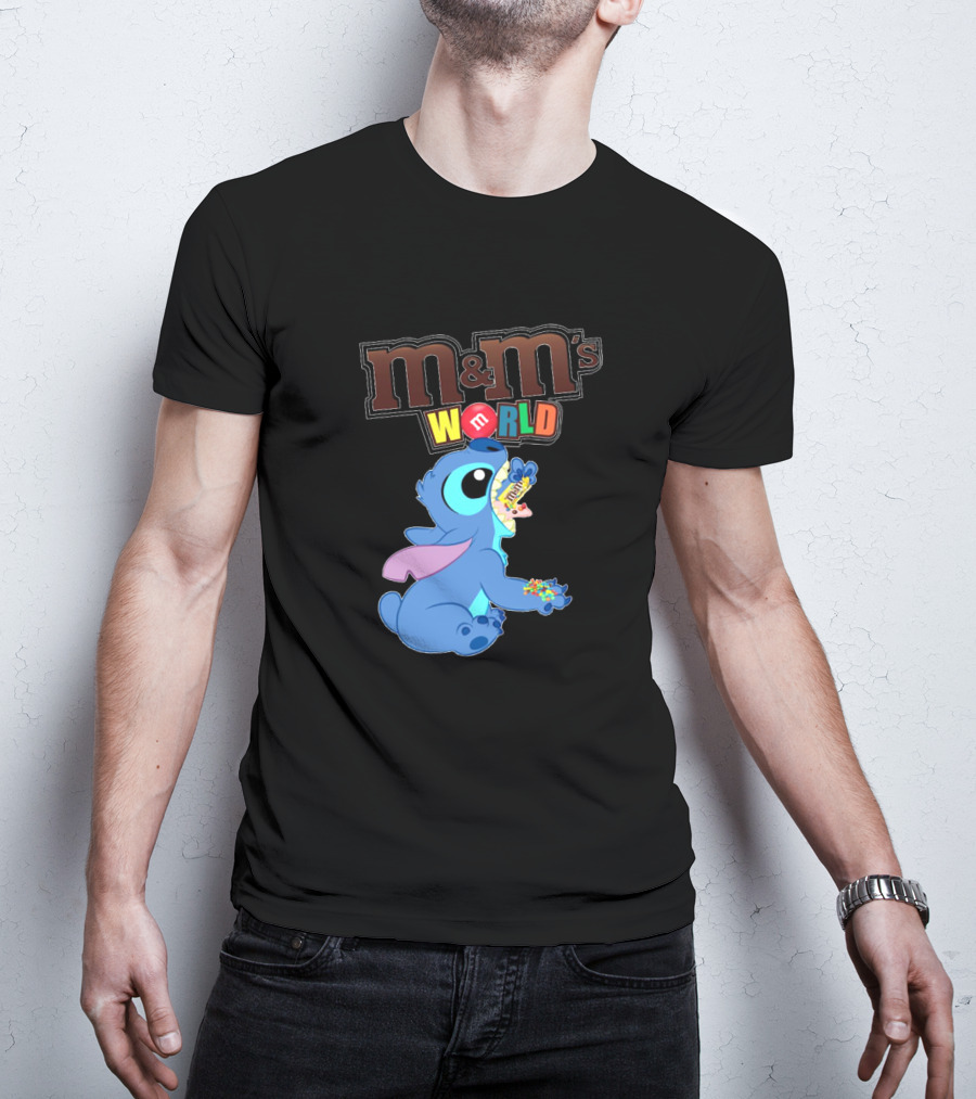 Stitch Enjoying M&M's World Snack With M&M's T-Shirt