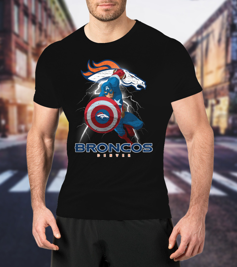 Broncos Denver Captain America Shield Nfl Crossover T-Shirt