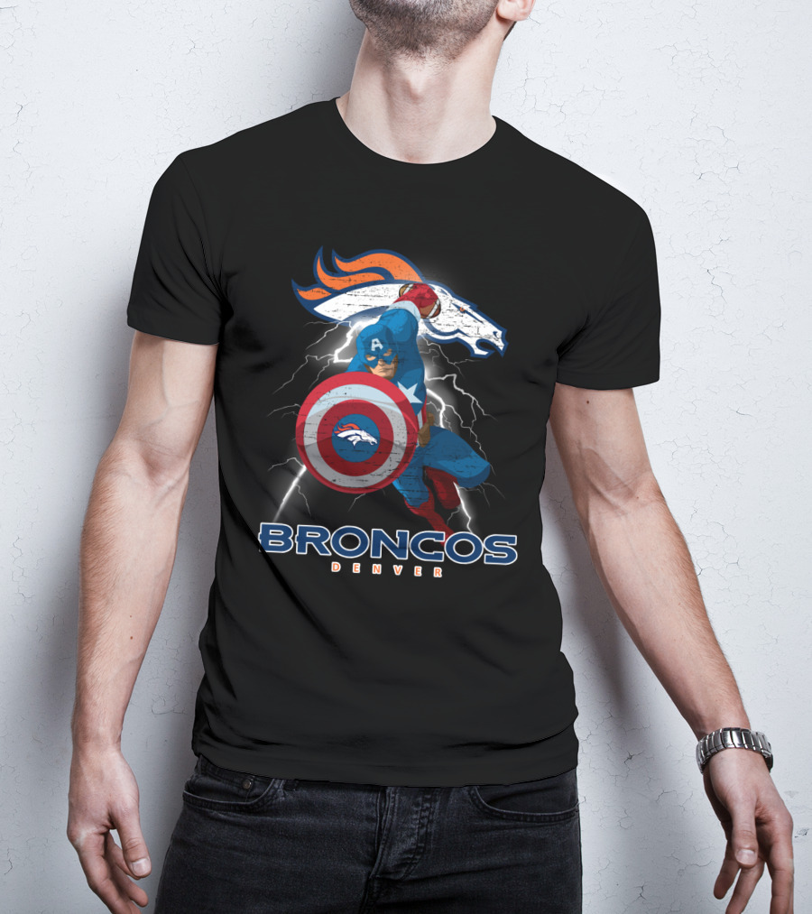 Broncos Denver Captain America Shield Nfl Crossover T-Shirt