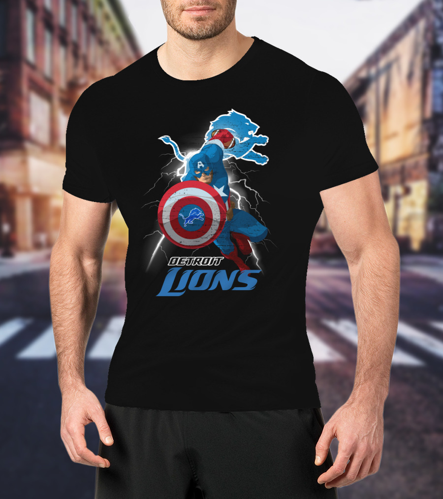 Captain America Detroit Lions Nfl Marvel Crossover T-Shirt