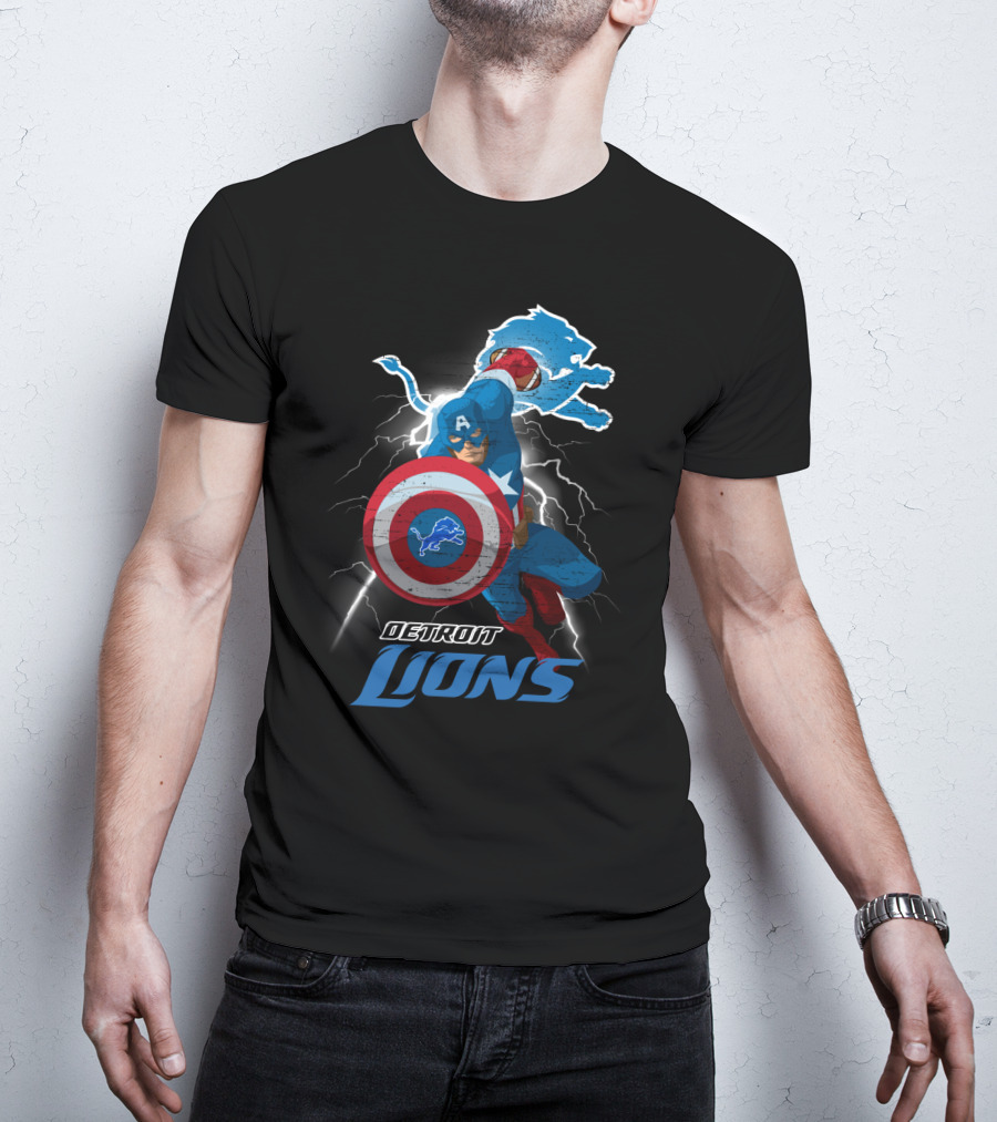 Captain America Detroit Lions Nfl Marvel Crossover T-Shirt