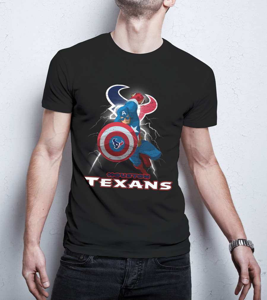 Houston Texans Captain America Nfl Lightning Shield T-Shirt
