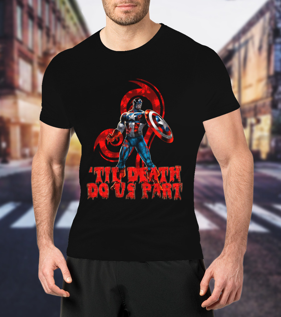 Captain America Til Death Do Us Part Marvel Red Grunge T-Shirt