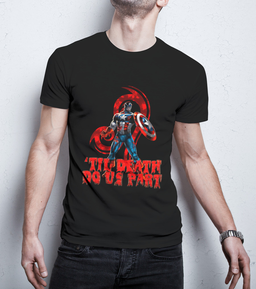Captain America Til Death Do Us Part Marvel Red Grunge T-Shirt
