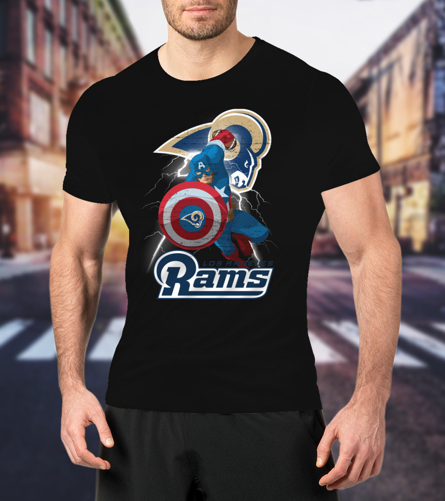 Captain America Rams Los Angeles Nfl Football Shield Hero Crossover T-Shirt