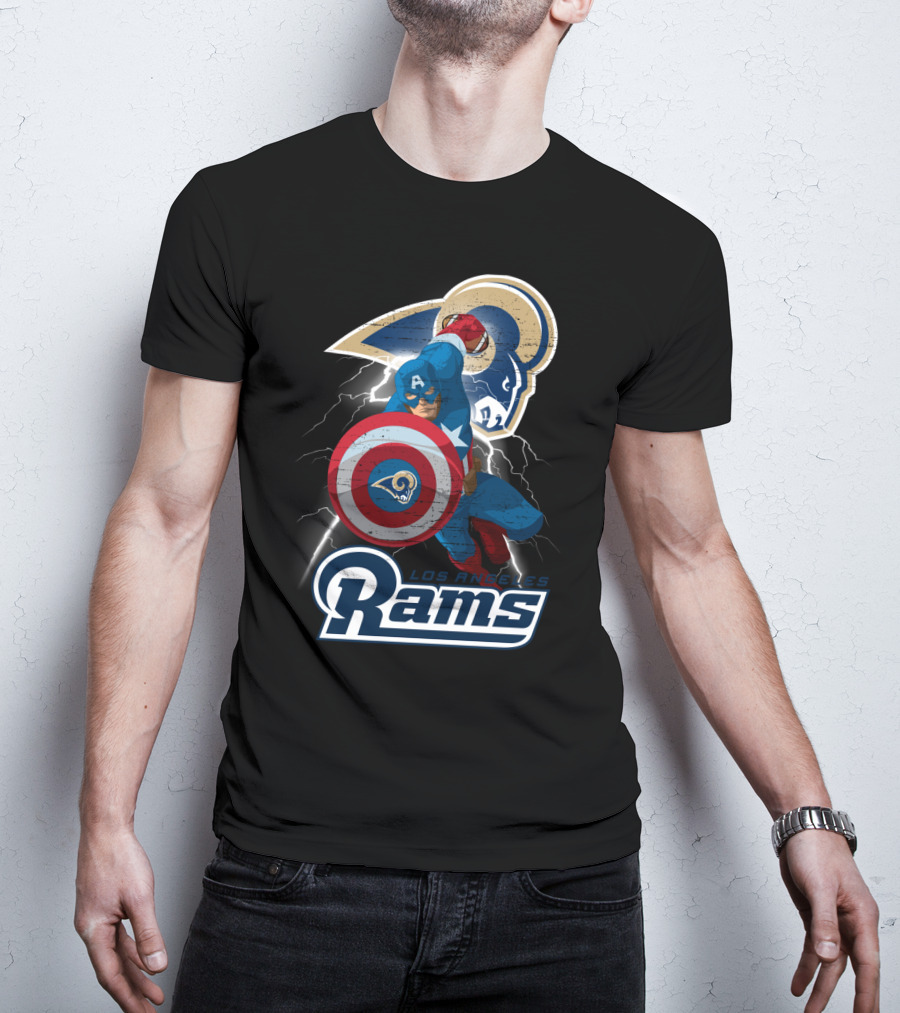 Captain America Rams Los Angeles Nfl Football Shield Hero Crossover T-Shirt