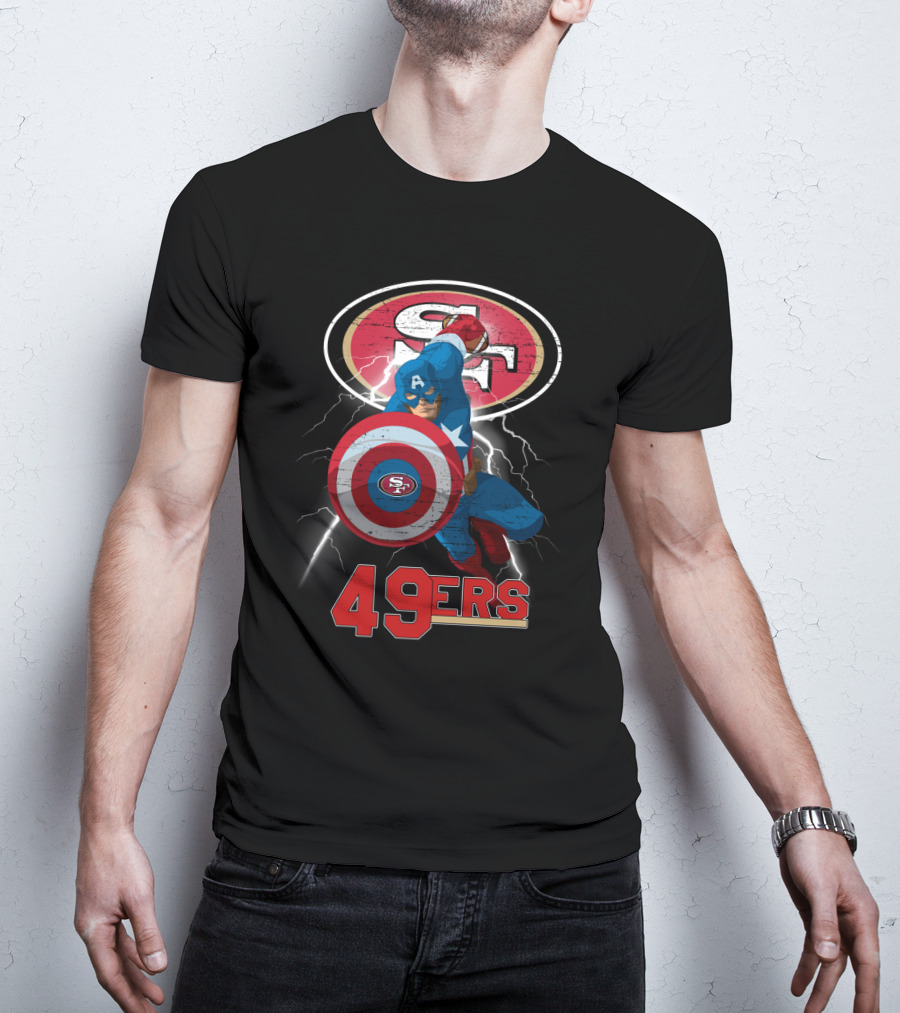 Captain America San Francisco 49ers 49ers Nfl Shield Logo Lightning T-Shirt