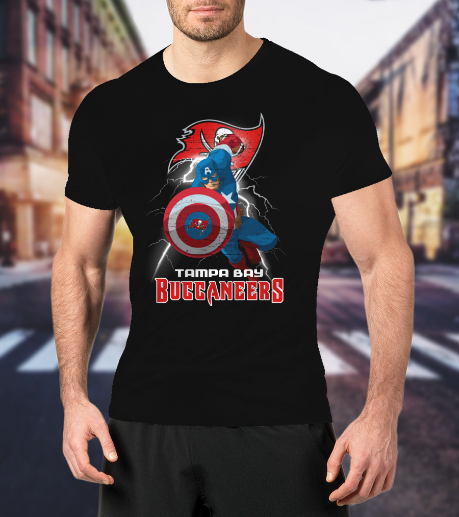 Captain America Tampa Bay Buccaneers Nfl Shield Lightning T-Shirt