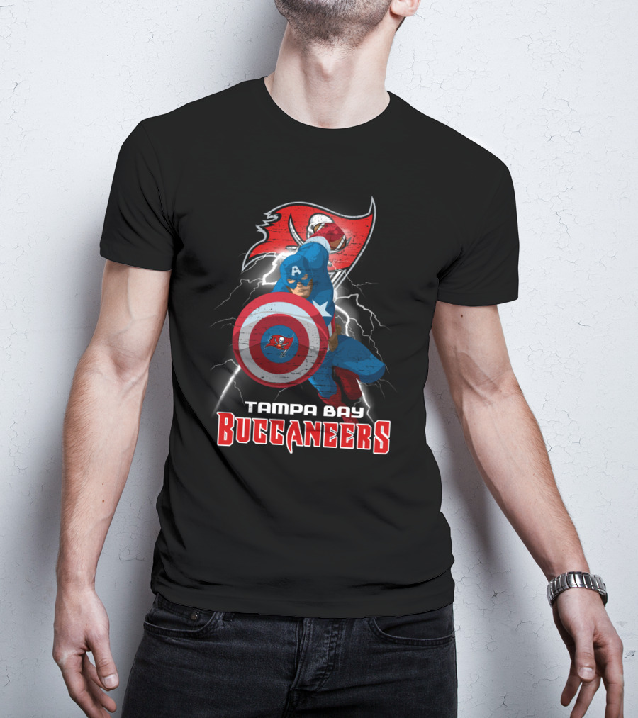 Captain America Tampa Bay Buccaneers Nfl Shield Lightning T-Shirt