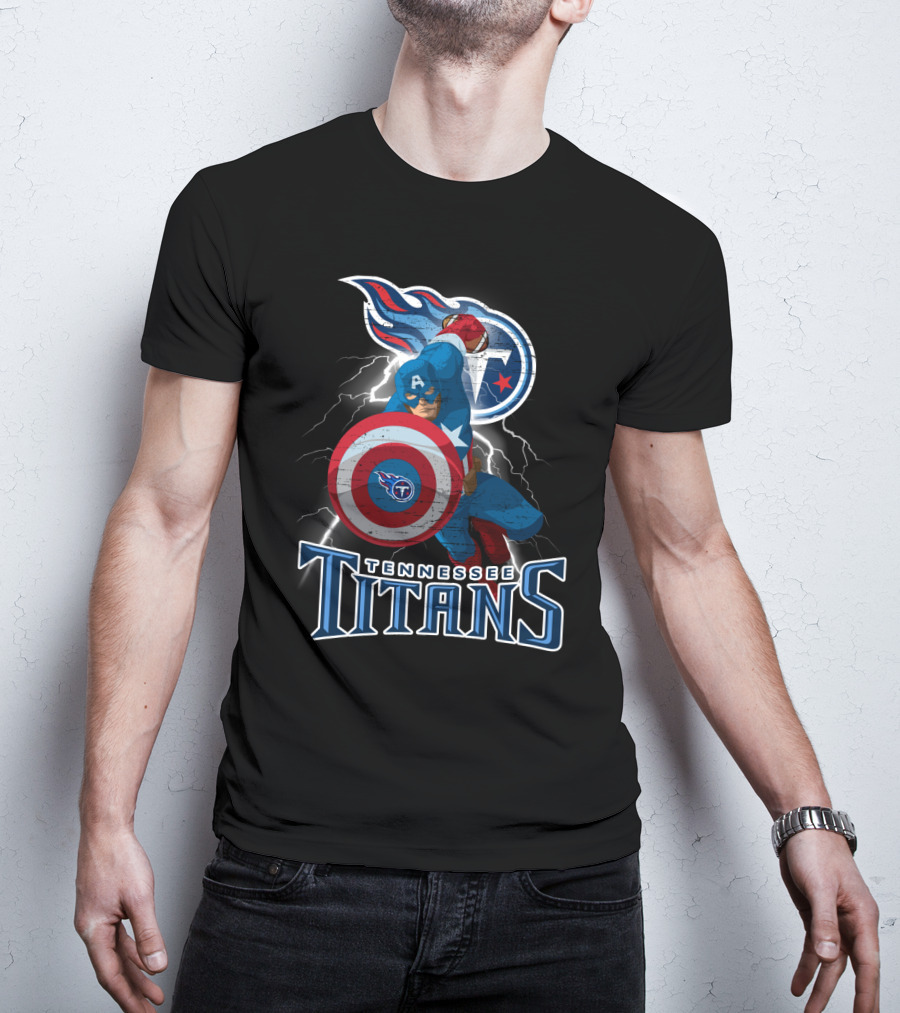 Tennessee Titans Captain America Nfl Crossover With Iconic Shield T-Shirt