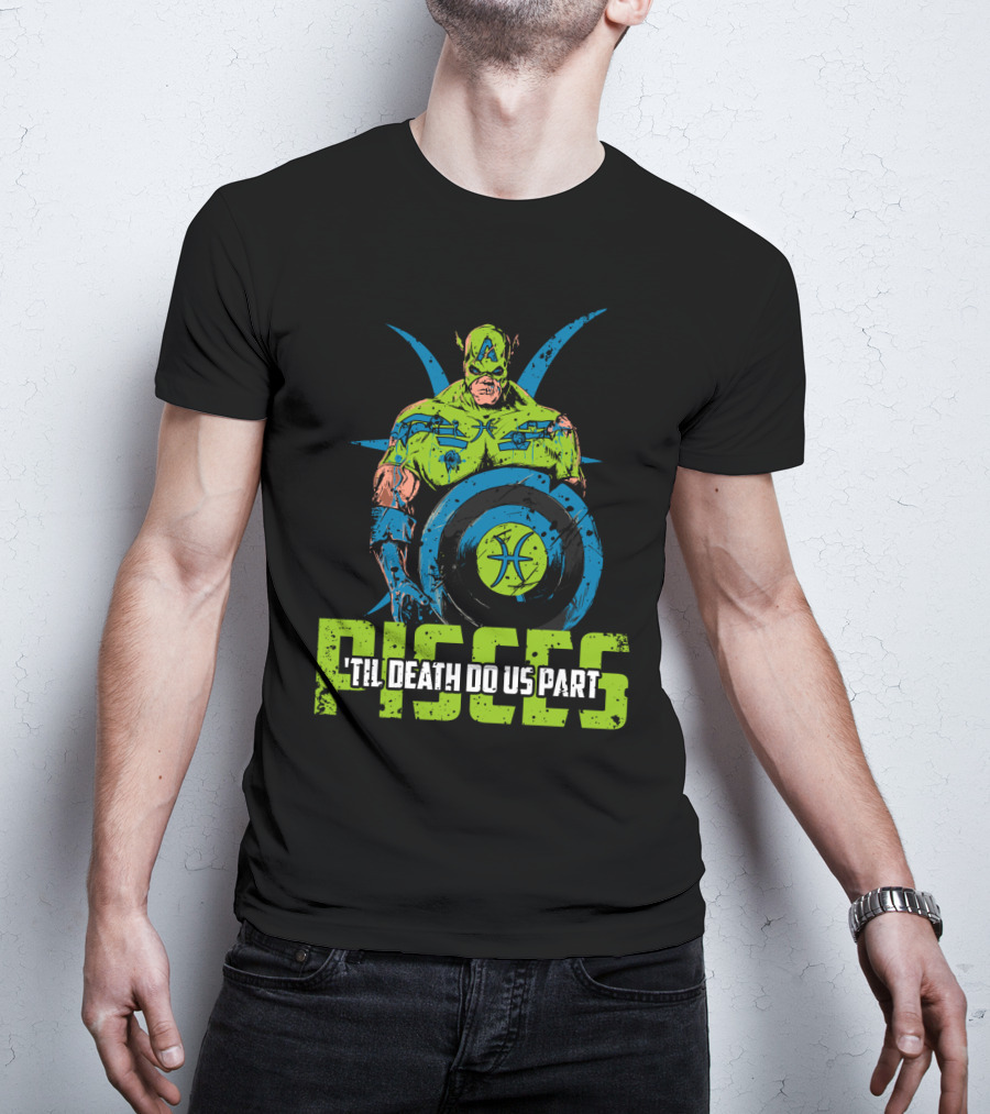 Pisces Zombie Captain With Shield 'Til Death Do Us Part T-Shirt