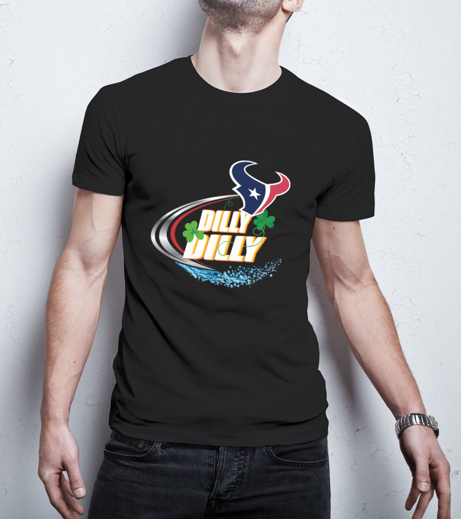 Dilly Dilly Dilly Dilly Houston Texans Logo Shamrock Wave T-Shirt