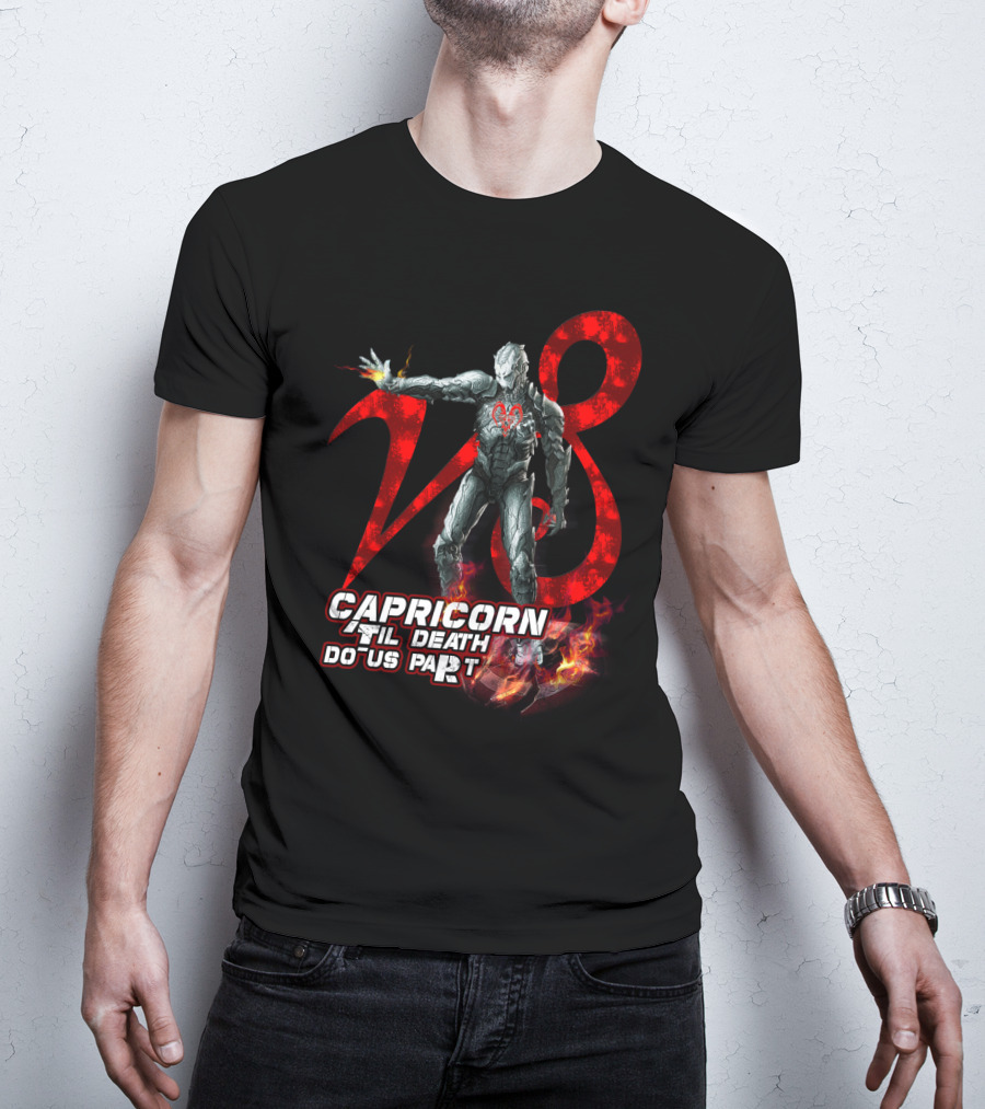 Capricorn Til Death Do Us Part With Iron Man Armor And Red Number Eight T-Shirt
