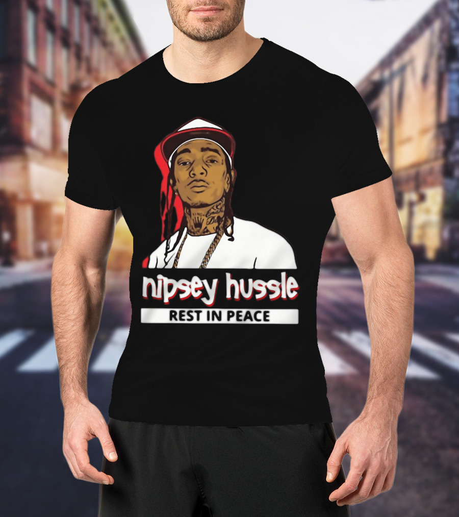 Nipsey Hussle Rest In Peace Black And White Portrait With Red Highlight T-Shirt