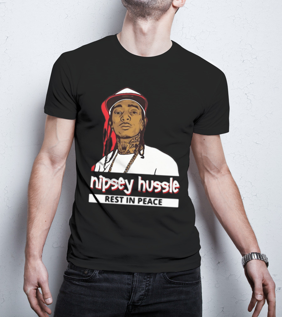 Nipsey Hussle Rest In Peace Black And White Portrait With Red Highlight T-Shirt