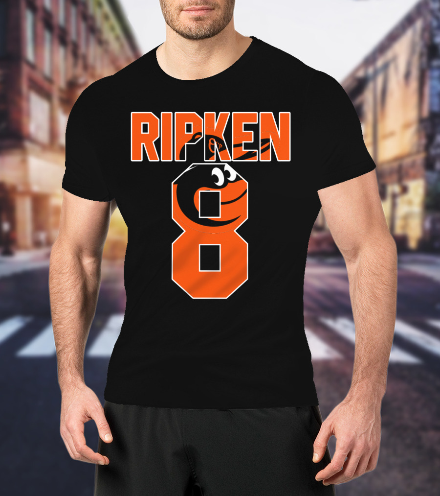 Ripken 8 Baltimore Orioles Cal Ripken Jr Majestic Baseball Number T-Shirt