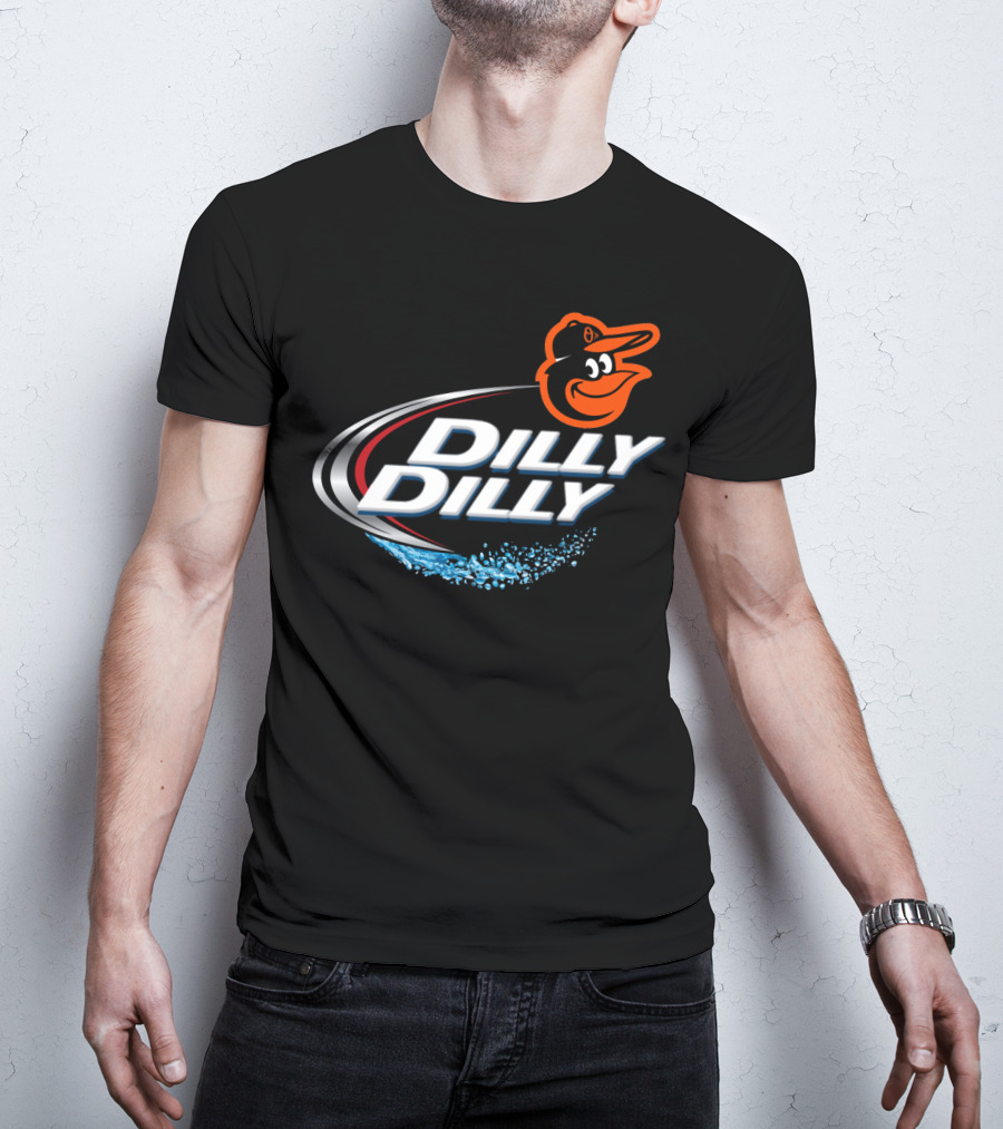 Baltimore Orioles Dilly Dilly Logo With Orioles Mascot And Water Splash Elements T-Shirt