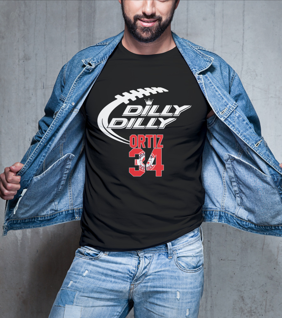 Boston Red Sox Ortiz 34 Dilly Dilly Football Crossover T-Shirt